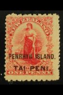 1902 1d Carmine, Thin Hard "Basted Mills" Paper, Perf Compound Of 11 And 14, Surcharged In Brown, SG 6, Mint With... - Penrhyn