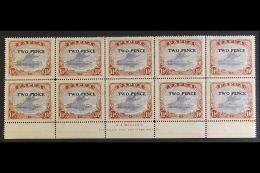 1931 2d On 1½d Cobalt And Light Brown, SG 121, A.J. MULLETT INSCRIPTION BLOCK OF TEN (bottom Two Rows Of... - Papua New Guinea