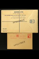 POSTAL STATIONERY WITH "SPECIMEN" OVERPRINTS 1927 7m Red Card Plus 1928 13m Registered Envelope (larger Size),... - Palästina