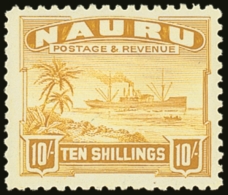 1927 10s Yellow Freighter, On Shiny Paper SG 39B, Very Fine Mint.  For More Images, Please Visit... - Nauru