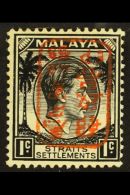 GENERAL ISSUES 1942 1c Black Of Straits Settlements With Type 1 Overprint In Red, With OVERPRINT INVERTED Variety,... - Andere & Zonder Classificatie