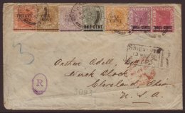 1900 STUNNING MULTI SURCHARGED STAMP FRANKED COVER (March) Attractive Envelope (opened Out For Display) Registered... - Straits Settlements