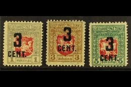 1922 3c On 1a, 3c On 3a & 3c On 5a Grey Granite Papers Surcharge The Key Values Of The Set (Michel 151/53, SG... - Lithuania