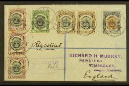 1904 (16 Sept) Env Registered To England Bearing A Very Scarce 7- Stamp Franking Of The 1902-03 "Crown" 1c Strip... - Borneo Septentrional (...-1963)