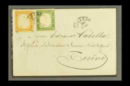 1863 SARDINIA/ITALY MIXED FRANKING Superb Cover To Turin Franked Sardinia 1855 5c Green Imperf, Sass 13Ea, With... - Non Classificati