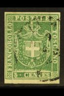 TUSCANY 1860 5c Green,  Sass 18, Superb Used With Large Margins All Round (sheet Margin At Foot), Bright Colour... - Zonder Classificatie