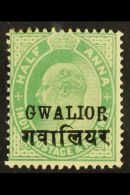 GWALIOR 1907-08 ½a Green Overprint 14mm Long With TALL "R" Variety, SG 64a, Fine Mint, Fresh. For More... - Otros & Sin Clasificación