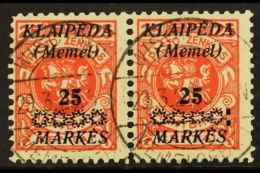 1923 25m On 25c Vermilion Overprint (Michel 137, SG 14), Fine Cds Used Horiz PAIR, The Right Stamp With 'Colon... - Otros & Sin Clasificación