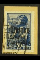 LITHUANIA. PONEWESCH 1941 30k Blue With Black Overprint, Michel 8b, Very Fine Used Tied To Small Piece. Signed... - Andere & Zonder Classificatie