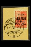 LITHUANIA. PONEWESCH 1941 5k Brownish Red With Black Overprint, Michel 4b, Very Fine Used Tied To Small Piece.... - Andere & Zonder Classificatie