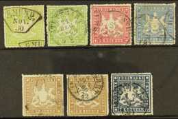 WURTTEMBERG 1865-67 Rouletted Set Mi. 30/34, Plus Additional Shades Of 1 Kr Mi. 30b, And 9 Kr Mi. 33b (tear); Also... - Altri & Non Classificati