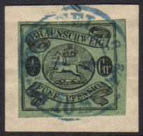 BRUNSWICK 1861-63 ½gr Black On Blue-green, SG 15, Michel 10, Very Fine Used On Piece Tied By Blue Cds... - Andere & Zonder Classificatie