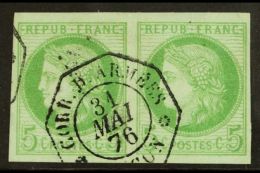 COCHIN CHINA 1876 5c Green, Ceres, Yv 17, Superb Used Horizontal Pair With "Corr. D. Armees 31 Mai 76 Saigon"... - Andere & Zonder Classificatie