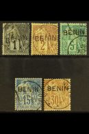 BENIN 1892 (black "BENIN" Handstamped) 1c (small Faults), 2c, 5c, 15c And 30c (Yvert 1, 2, 4, 6 & 9), Very... - Otros & Sin Clasificación