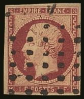1853-61 1f. Carmine Napoleon Yv. 18, With Good Colour And Neat Dotted "Gros Points" Cancel, 4 Repaired Margins. ... - Otros & Sin Clasificación