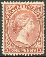 1878 1d Claret, No Watermark SG 1, Unused With Good Colour And Perfs, Diagonal Crease.  For More Images, Please... - Falklandinseln