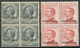 1918-1920 15c Grey And 60c Carmine Ovptd "Colonia Eritrea", Sass S9, Superb NHM Blocks Of 4. (8 Stamps) For More... - Eritrea