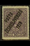 1919 (12 Dec) Austria Overprinted 10k Grey Violet (Michel 54 Ia, SG 89a) Very Fine Never Hinged Mint. With Royal... - Other & Unclassified