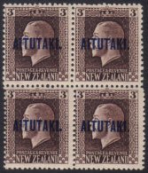 AITUTAKI 1918 3d Chocolate Mixed Perf (SG 16b) Never Hinged Mint BLOCK OF FOUR. For More Images, Please Visit... - Cookeilanden