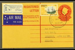 REGISTERED ENVELOPE 1974 25c Reg Env To Lymington, England Bearing Additional $1 Ship Definitive, These Tied By... - Christmaseiland
