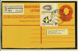 REGISTERED ENVELOPE 1970 25c Reg Env To Ohio, USA, Uprated With 2c And 5c Fish Definitives Tied By Christmas... - Christmaseiland