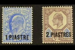 1905 - 08 1pi On 2½d Ultra And 2pi On 5d Dull Purple And Ultra, SG 13/14, Very Fine Mint. (2 Stamps) For... - Levante Britannico