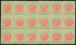POSTAGE DUES 1901 2d Rosine And Yellow Green, SG D65, Mint Block Of 18, (2 Og) Rest NHM, Showing Minor Plate... - Otros & Sin Clasificación