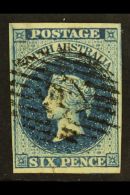 SOUTH AUSTRALIA 1855 6d Deep Blue, Wmk Large Star, Imperf, SG 3, Fine Used, Four Margins. For More Images, Please... - Sonstige & Ohne Zuordnung