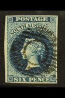 SOUTH AUSTRALIA 1855 6d Deep Blue, Wmk Large Star, Imperf, SG 3, Fine Used, Four Margins. For More Images, Please... - Andere & Zonder Classificatie