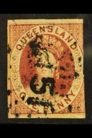 QUEENSLAND 1860 1s Carmine-rose Imperf, SG 1, Used, Three Margins, Cat £800. For More Images, Please Visit... - Andere & Zonder Classificatie