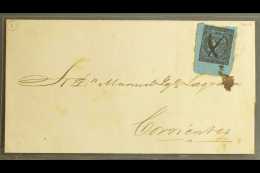 CORRIENTES 1856. 1r Black/blue On Letter Sheet, Cancelled By Pen Cross & Ink Mark Of The Types Used In Esquina... - Andere & Zonder Classificatie