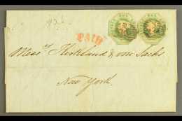 COFFEE TRADE 1854 (16th June) GB Entire Letter, London To New York Bearing Two 1s Green Embossed Stamps, Cut To... - Sin Clasificación