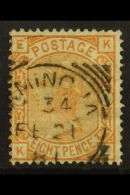 1876 8d Orange, Wmk Garter, SG 156,  Fine Used, Light Cancel. For More Images, Please Visit... - Other & Unclassified