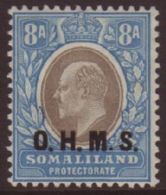 OFFICIAL 1904 8a Grey-black & Pale Blue, SG O13, VFM, Large Hinge For More Images, Please Visit... - Somaliland (Herrschaft ...-1959)