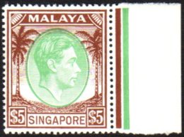 1948-52 $5 Green & Brown Perf 17½x18, SG 30, Vfm, Fresh For More Images, Please Visit... - Singapore (...-1959)