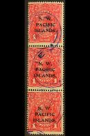 1915-16 1d Carmine-red, SG 67b, Vert. Strip Of All 3 Types, VFU. For More Images, Please Visit... - Papua Nuova Guinea