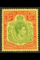 1938-44 5s Green & Red / Pale Yellow, Ordinary Paper, SG 141a VFM For More Images, Please Visit... - Nyassaland (1907-1953)