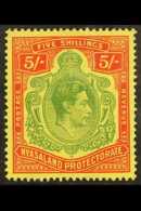 1938-44 5s Green & Red/pale Yellow On Ord Paper, SG 141a, VFM For More Images, Please Visit... - Nyasaland (1907-1953)