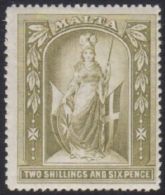 1899-1901 2s6d Olive-grey Wmk Crown CC SG.34 VFM For More Images, Please Visit... - Malta (...-1964)