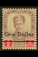 JOHORE 1903 $1 On $2 Dull Purp And Carmine, SG57, Very Fine Mint For More Images, Please Visit... - Other & Unclassified