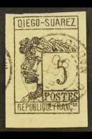 DIEGO SUAREZ 1890 5c Black Imperf, Yv 7, Used, Tiny Thin, 4 Marg For More Images, Please Visit... - Other & Unclassified