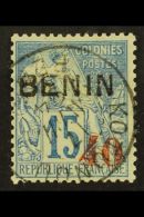 BENIN 1892 "40" On 15c Blue, Yvert 15, VFU. For More Images, Please Visit... - Andere & Zonder Classificatie