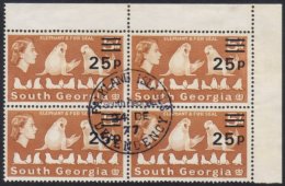 1977-78 25p On 5s Wmk Crown To Left,SG 65,vf Cds Used BLOCK Of 4 For More Images, Please Visit... - Falklandeilanden