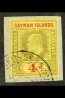 1907-09 4d Black And Red/yellow, SG 29, VFU On Piece. For More Images, Please Visit... - Cayman (Isole)