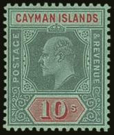 1907-9 10s Green & Red On Green, Wmk Crown CA, SG 34 VFM For More Images, Please Visit... - Cayman (Isole)