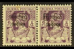 1947 6p Horiz Pair With Both Opts, SG 69/69a, Mint, Tone Spot. For More Images, Please Visit... - Birmania (...-1947)