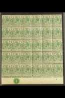 1915-16 1c Green Opt, SG 111,NHM Marginal Plate '1' BLOCK Of 30 For More Images, Please Visit... - Honduras Británica (...-1970)