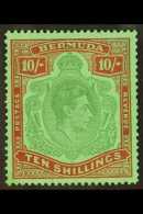 1938-53 10s Yellowish Green & Dp Carm-red, Ord Paper SG 119c VFM For More Images, Please Visit... - Bermuda