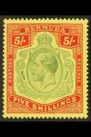 1918-22 5s Green & Carmine-red/pale Yellow, Wmk MCA, SG 53d VFM For More Images, Please Visit... - Bermuda