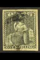 1858 1s Black, SG 12a, 4 Margins, Fine Used. For More Images, Please Visit... - Barbados (...-1966)